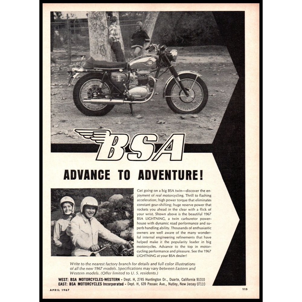 1967 BSA Lightning Motorcycle Vintage Print Ad Blonde Sweater Dress Wall Art